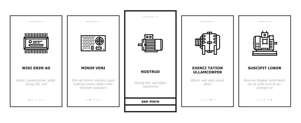 Electrical engineer industry work onboarding icons set vector Illustrazione stock