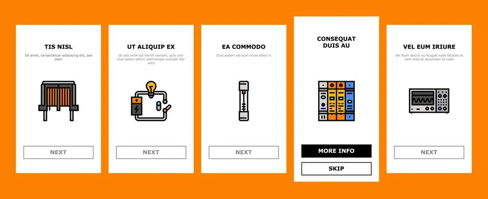 Electrical engineer industry work onboarding icons set vector Stock Illustration