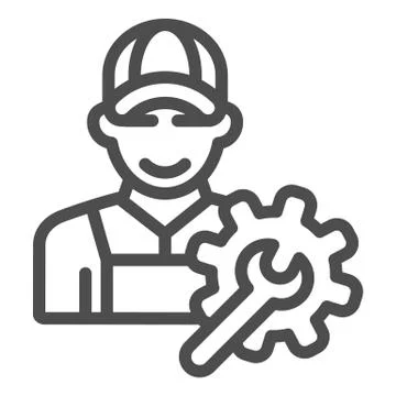Electrical engineer line icon. Worker man vector illustration isolated on white Stock Illustration