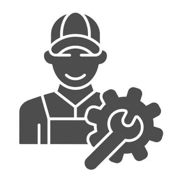 Electrical engineer solid icon. Worker man vector illustration isolated on white Stock Illustration