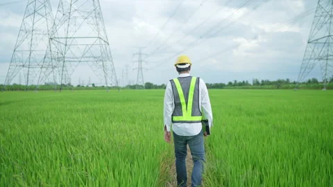 Electrical engineer using tablet working outdoors Stock Footage 156711484