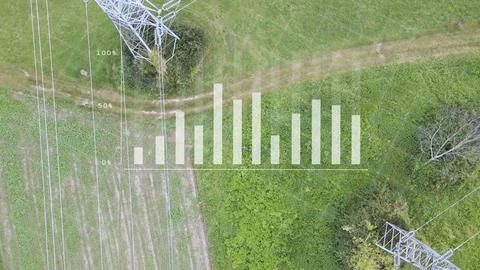 Electrical engineer using technology to analyse pylons, graphics Stock Photos