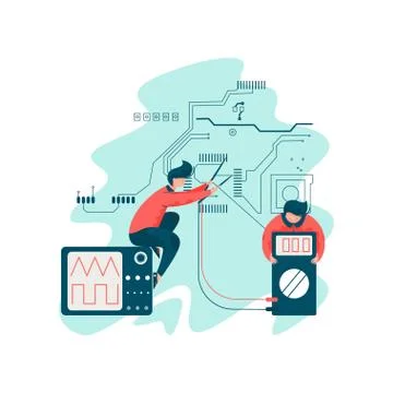 Electrical Engineer Working with Engineers Electricians Work with Electrical Stock Illustration