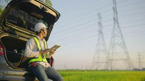 Electrical engineer working outdoors Stock Footage 148355532