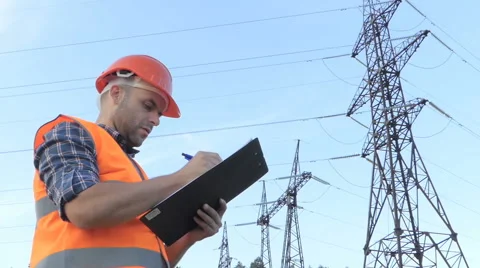 Electrical engineer working talking on phone and writes on a paper.Checking t Stock Footage 64142584