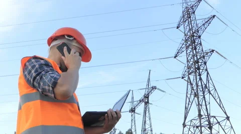 Electrical engineer working. Talking on the phone and working working on a la Stock Footage 64811392