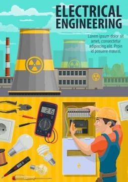 Electrical engineering and power plant, vector Stock Illustration
