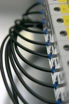 Electrical engineering cable clamps network, it, technical construction Foto stock