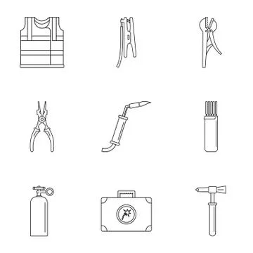 Electrical engineering industry icons set, outline style Stock Illustration