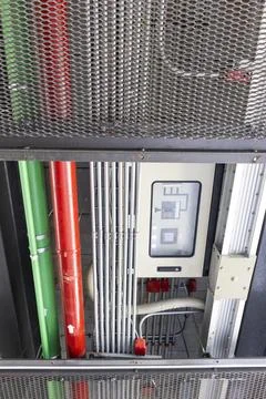 Electrical engineering system work, metal pipes in electrical wiring work, .. Stock Photos