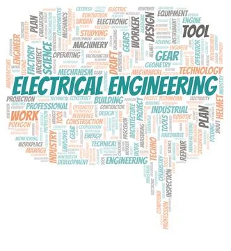 Electrical Engineering typography word cloud create with the text only Stock Illustration