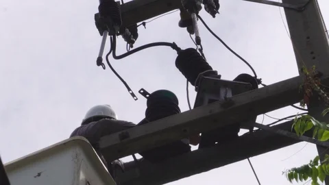Electrical engineering is working on high voltage. Stock Footage 117377821