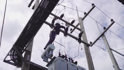 Electrical engineering is working on high voltage. Stock Footage 117377829