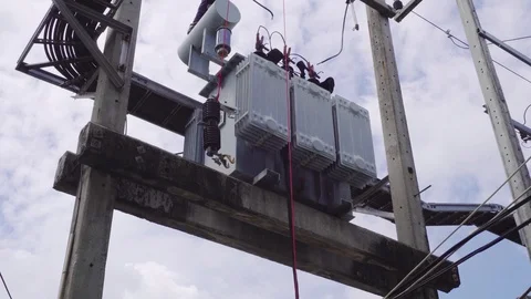 Electrical engineering is working on high voltage. Stock Footage 117754094