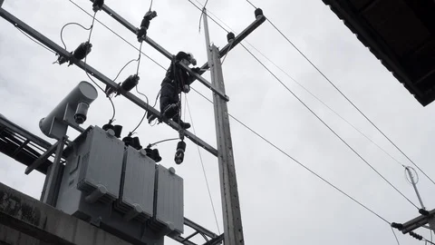 Electrical engineering is working on high voltage. Video stock 118238294