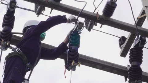 Electrical engineering is working on high voltage. Stock Footage 118761935