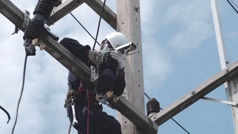 Electrical engineering is working on high voltage. Video stock 118970668