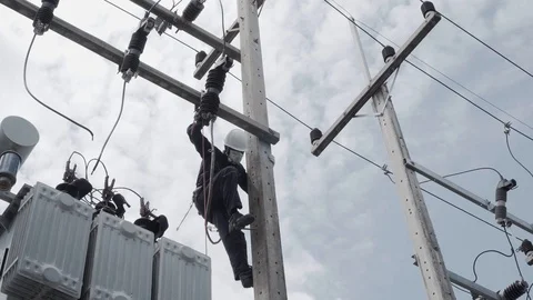 Electrical engineering is working on high voltage. Stock Footage 121262405