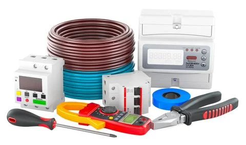 Electrical equipment and tools. 3D rendering Stock Illustration