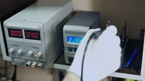 Electrical equipment for electronics repair and electrical current measurement Stock Footage 73937955