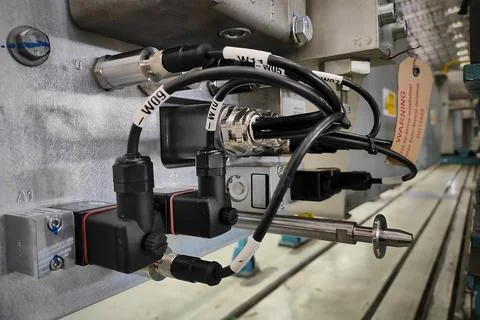 Electrical equipments components with cables valves energy power to machine.. Stock Photos