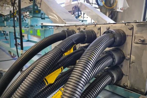 Electrical equipments components with cables valves energy power to machine.. Stock Photos