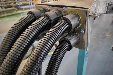Electrical equipments components with cables valves energy power to machine.. Stock Photos