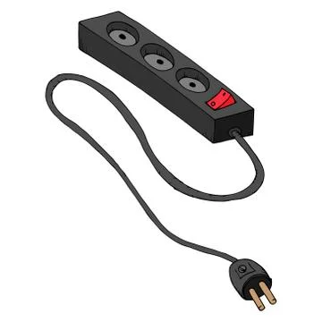 Electrical extension cord. Hand drawn electrical extension with button. Stock Illustration