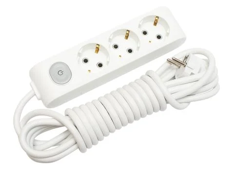 Electrical extension cord isolated on white background. Flat lay, top view Stock Photos