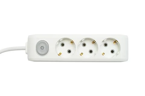 Electrical extension cord isolated on white background. Flat lay, top view Stock Photos