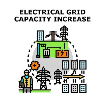 Electrical grid capacity increasing for urban infrastructure Stock Illustration