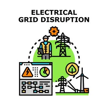 Electrical grid disruption concept with engineer managing power network Illustrazione stock