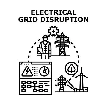 Electrical grid disruption concept with engineer managing power network Stock Illustration