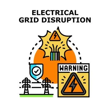 Electrical grid disruption concept with power transmission lines Stock Illustration