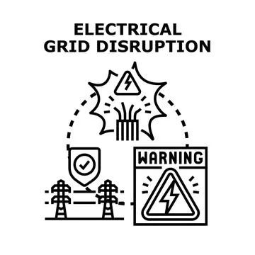 Electrical grid disruption concept with power transmission lines Stock Illustration