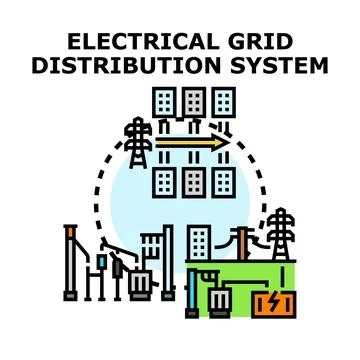 Electrical grid distribution system providing energy supply Stock Illustration
