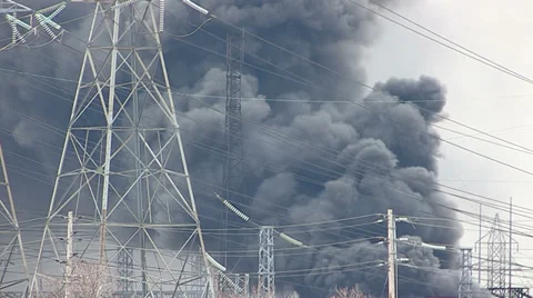 Electrical grid explosion and fire at transformer station Stock Footage 36753332