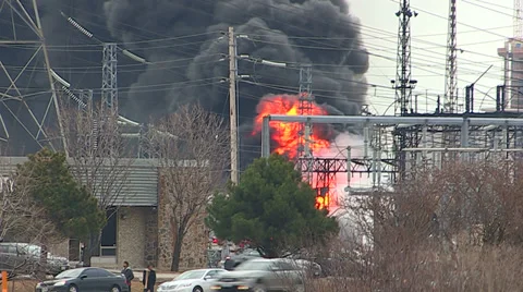 Electrical grid explosion and fire at transformer station Stock Footage 36753404