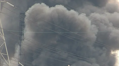 Electrical grid explosion and fire at transformer station Stock Footage 36753448