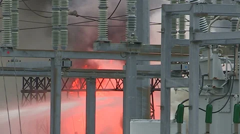 Electrical grid explosion and fire at transformer station Stock Footage 36753563