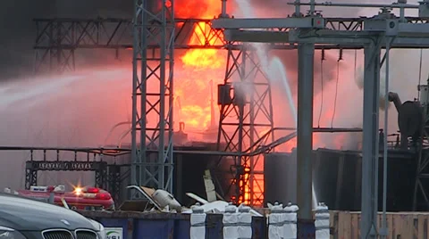 Electrical grid explosion and fire at transformer station Stock Footage 36753846