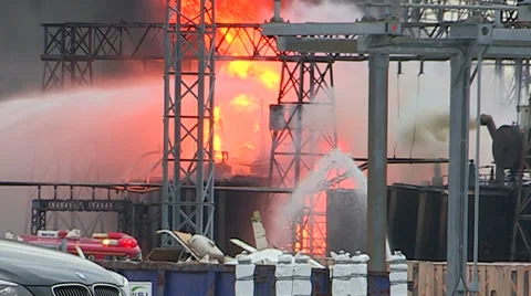 Electrical grid explosion and fire at transformer station Stock Footage 36753884