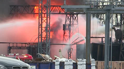 Electrical grid explosion and fire at transformer station Stock Footage 36753905