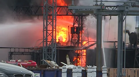 Electrical grid explosion and fire at transformer station Stock Footage 36753985