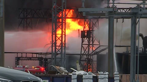 Electrical grid explosion and fire at transformer station Stock Footage 36754086