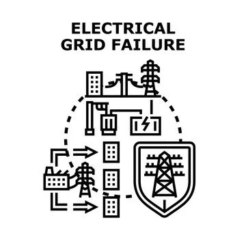 Electrical grid failure causing power outage and energy problems Illustrazione stock