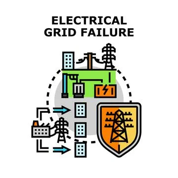 Electrical grid failure causing power outage and energy problems Stock-Illustration