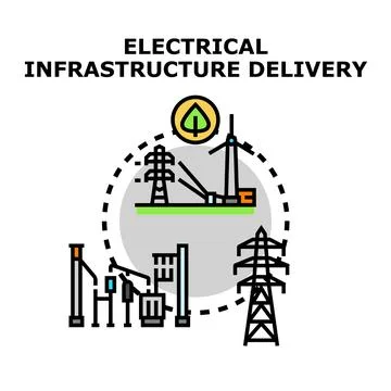 Electrical grid infrastructure delivering renewable energy concept Stock Illustration
