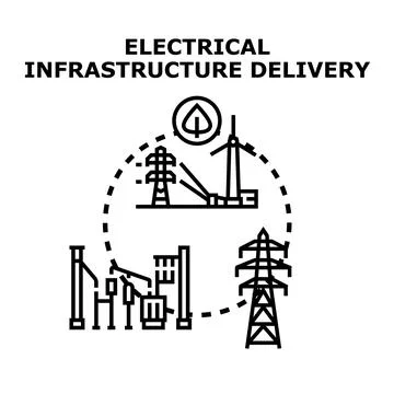 Electrical grid infrastructure delivering renewable energy concept Stock Illustration