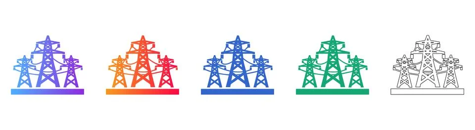 Electrical Grid Infrastructure Graphic Set Stock Illustration